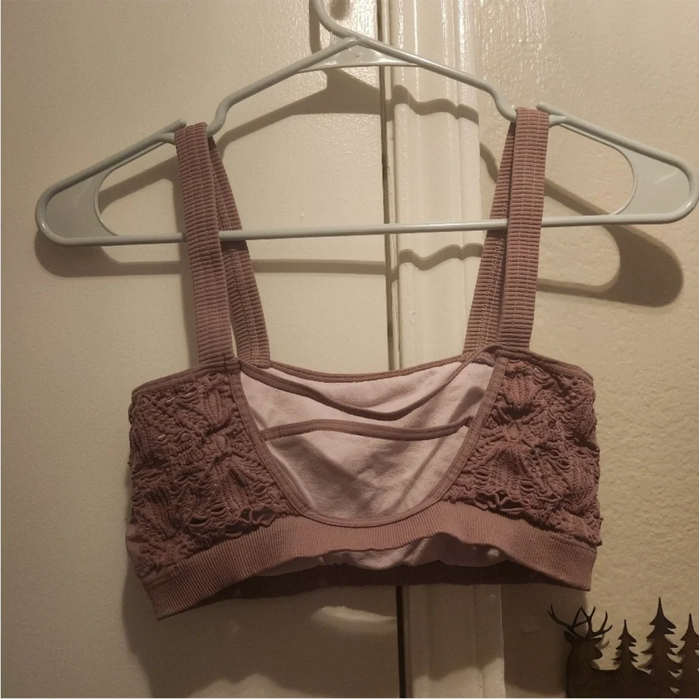 FP Movement by Free People Happiness Runs Floral Bandeau Bra Dusty Rose Size M/L